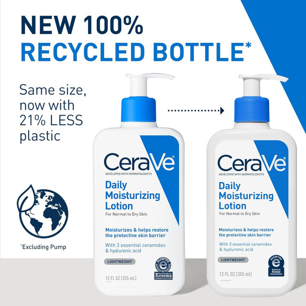 CeraVe Daily moisturizing lotion | 12 ounce | face & body lotion for dry skin with hyaluronic acid | fragrance free, 12 Fl Oz
