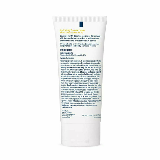 CeraVe Hydrating Mineral Facial Sunscreen Lotion Lightweight SPF50 2.5 oz 3 Pack