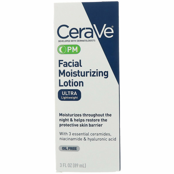 CeraVe PM Oil Free Facial Moisturizing Lotion with 3 Essential Ceramides 3 Ounce