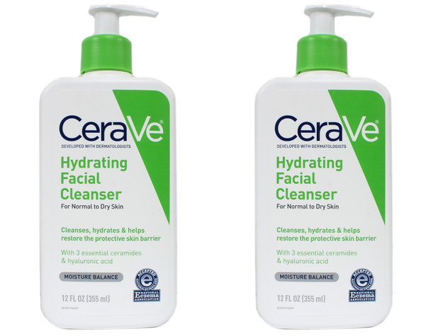 CeraVe Hydrating Facial Cleanser Moisturizer for Normal to Dry Skin 12 Oz 2 Pack