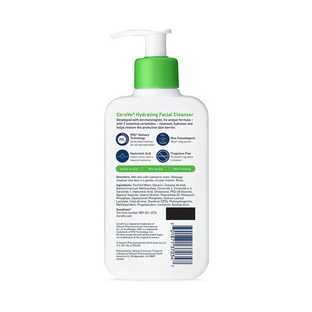 CeraVe Hydrating Facial Cleanser Moisturizer for Normal to Dry Skin 12 Oz 2 Pack