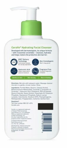 CeraVe Hydrating Facial Cleanser Moisturizer for Normal to Dry Skin 12 Oz 3 Pack