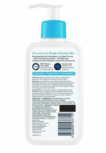 CeraVe SA Lotion for Rough and Bumpy Skin with 3 Essential Ceramides 8 Ounces