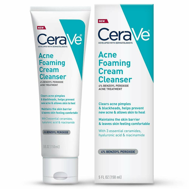 CeraVe Acne Foaming Cream Cleanser Clears Acne Pimples and Blackheads 5 fl oz