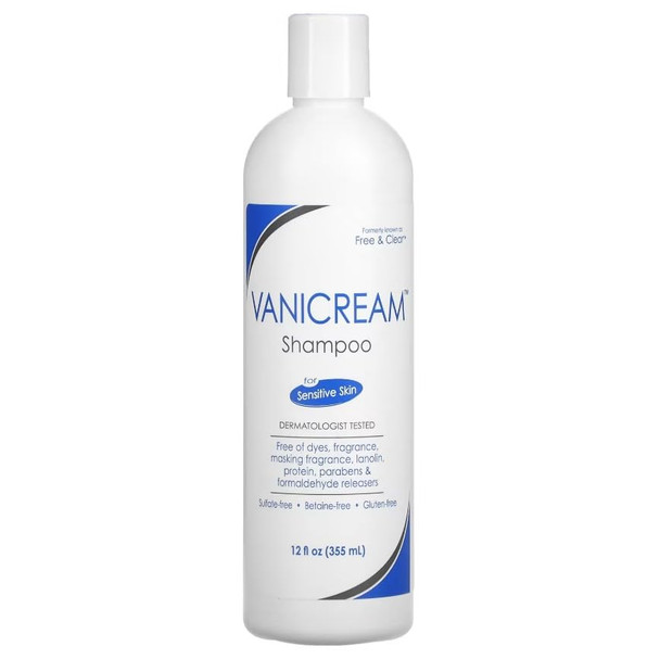 Vanicream Shampoo for Sensitive Skin, Dermatologist Tested, Free of Dyes, Fragrance, Parabens and Formaldehyde Releasers, Sulfate-Free, 12 fl oz