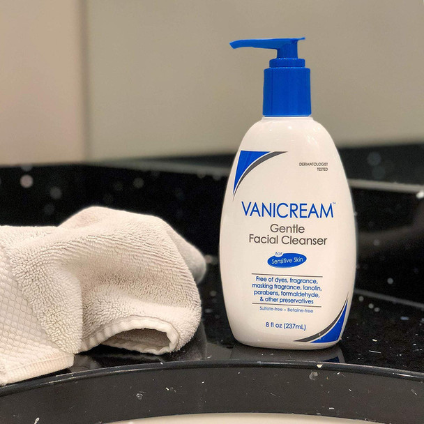 Vanicream Gentle Facial Cleanser for Sensitive Skin Unscented Dye-Free 8 Fl Oz