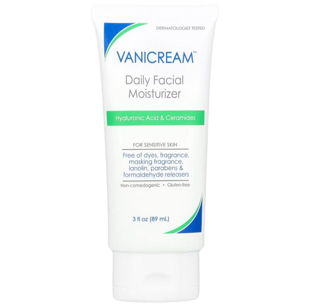 Vanicream Daily Facial Moisturizer With Ceramides and Hyaluronic Acid - Formulated Without Common Irritants for Those with Sensitive Skin, 3 fl oz (Pack of 1)