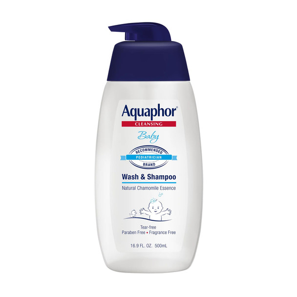 Aquaphor Baby Wash and Shampoo - Mild, Tear-free 2-in-1 Solution for Babys Sensitive Skin - 16.9 fl. oz. Pump