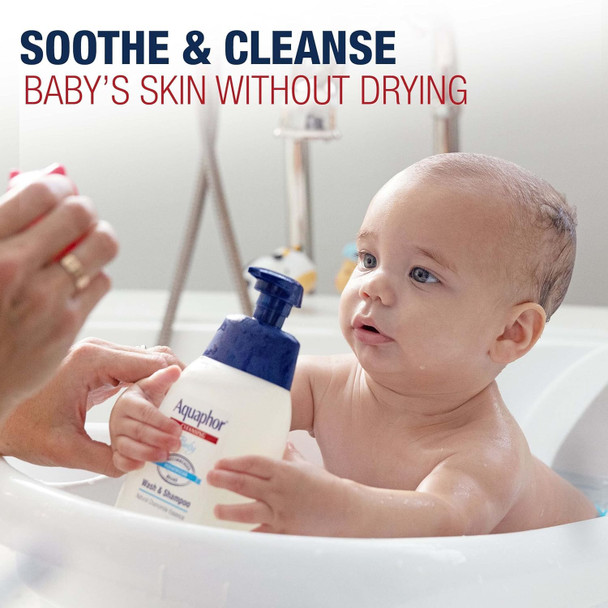 Aquaphor Baby Wash and Shampoo - Mild, Tear-free 2-in-1 Solution for Babys Sensitive Skin - 16.9 fl. oz. Pump