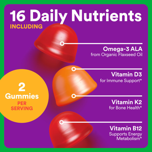 SmartyPants Organic Toddler Multivitamin Gummies: Omega 3 (ALA), Vitamin D3, C, Vitamin B12, B6, A, K & Zinc for Immune Support, Biotin, Vegetarian, Two Fruit Flavors, 60 Count (30 Day Supply)