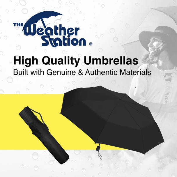 Weather Station Mini Manual Rain Umbrella, Windproof, Lightweight and Packable for Travel, Full 42 Inch Arc, Black