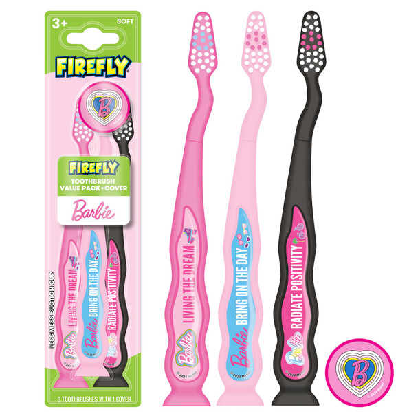 Firefly Barbie Toothbrush Value Pack, Soft Bristle Toothbrush for Kids 3+, 3 Ct