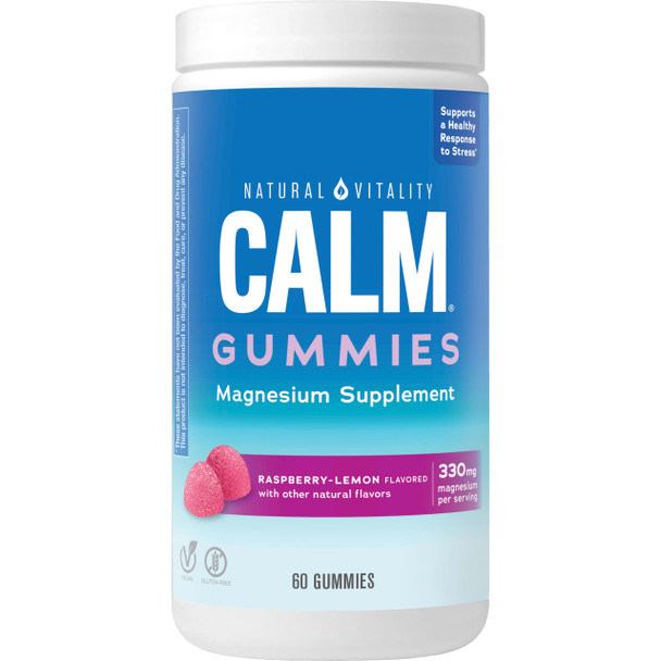 Natural Vitality CALM, Magnesium Citrate Supplement, Stress Relief Gummies, Supports a Healthy Response to Stress, Gluten Free, Vegan, Raspberry Lemon Flavored, 60 Gummies