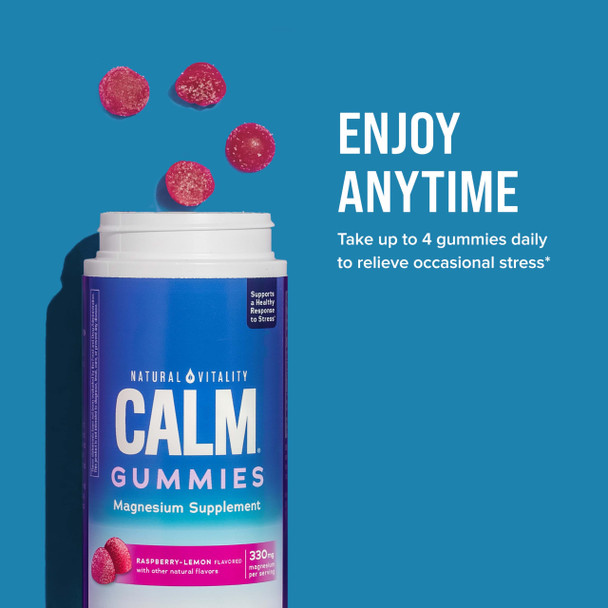 Natural Vitality CALM, Magnesium Citrate Supplement, Stress Relief Gummies, Supports a Healthy Response to Stress, Gluten Free, Vegan, Raspberry Lemon Flavored, 60 Gummies