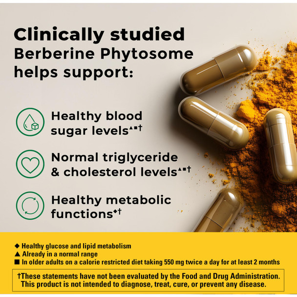 Nature Made Better Absorption Berberine Phytosome Capsules, 1100mg Per 2 Capsules Daily, Berberine Supplement for Cardiovascular Health Support, 60 Capsules, 30 Day Supply