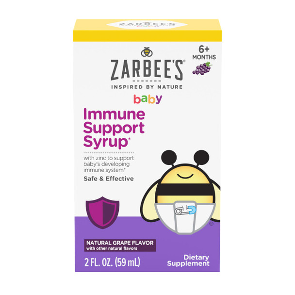 Zarbee's Baby Immune Support with Zinc, Baby & Toddler Vitamin 6 Months+, Includes Syringe for Easy & Accurate Dosing, Natural Grape Flavor, 2oz