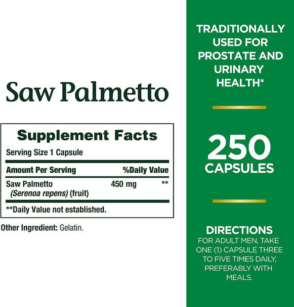 Nature's Bounty Saw Palmetto 450 mg Capsules 250 ea