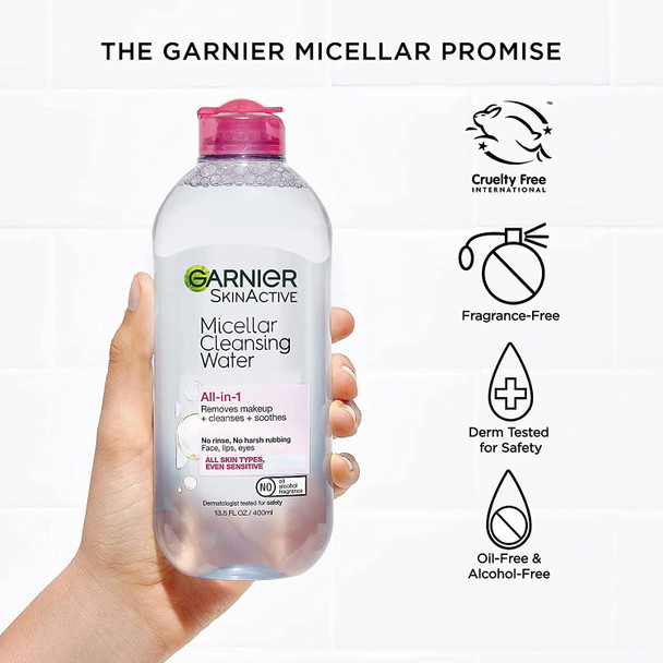 Garnier Micellar Water, Hydrating Facial Cleanser & Makeup Remover, Suitable for Sensitive Skin, Vegan, Cruelty Free, 13.5 Fl Oz (400mL), 1 Count