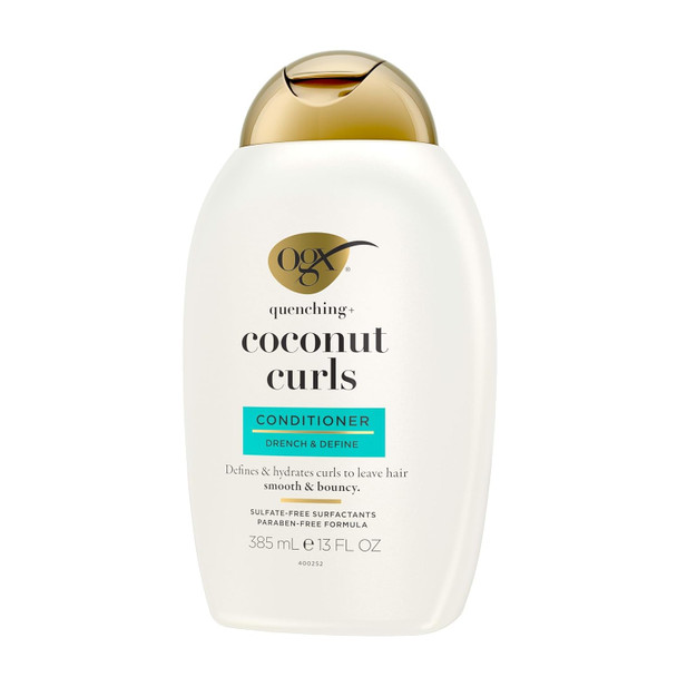 OGX Quenching + Coconut Curls Curl-Defining Conditioner, Nourishing Curly Hair Conditioner with Coconut Oil, Citrus Oil & Honey, Paraben-Free with Sulfate-Free Surfactants, 13 floz