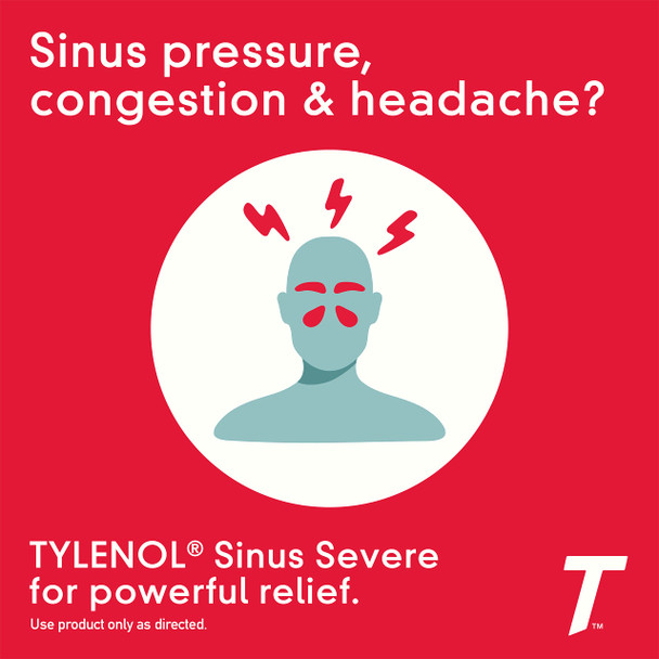 Tylenol Sinus + Headache Daytime Non-Drowsy Relief Caplets, Acetaminophen 325mg, Nasal Decongestant for Sinus Pressure, Headache & Nasal Congestion Relief, 24 ct