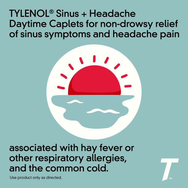 Tylenol Sinus + Headache Daytime Non-Drowsy Relief Caplets, Acetaminophen 325mg, Nasal Decongestant for Sinus Pressure, Headache & Nasal Congestion Relief, 24 ct