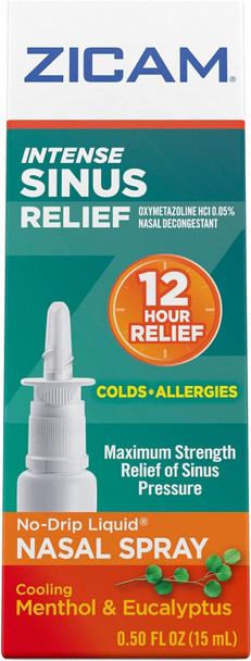Zicam Intense Sinus Relief Nasal Spray,Transparent Cooling Menthol and Eucalyptus, 0.5 Fl Oz