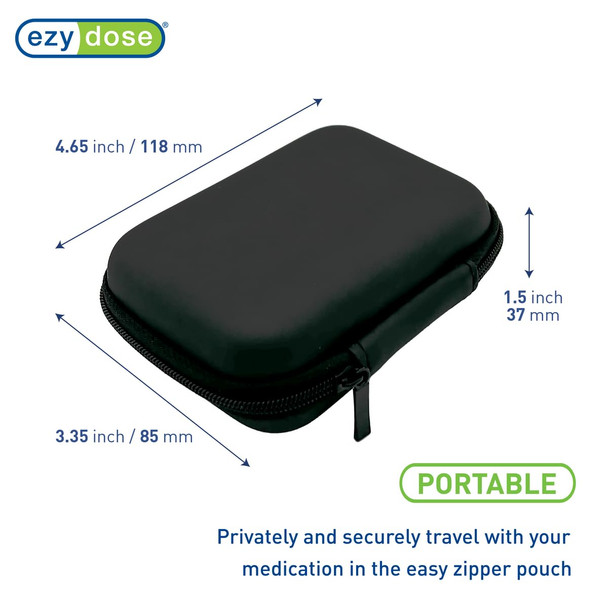 EZY DOSE Hard Sided Pocket Pharmacy Pill Case, Features Zippered Pouch, Easy to Use Design, Portable and Perfect for Daily Usage, 8-Comparments, BPA Free, Black