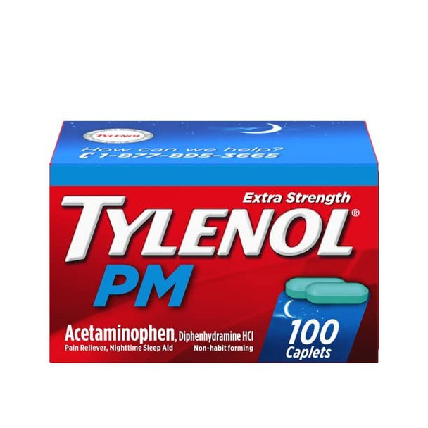 TYLENOL PM Extra Strength Pain Reliever/Nighttime Sleep Aid Caplets 100 ea