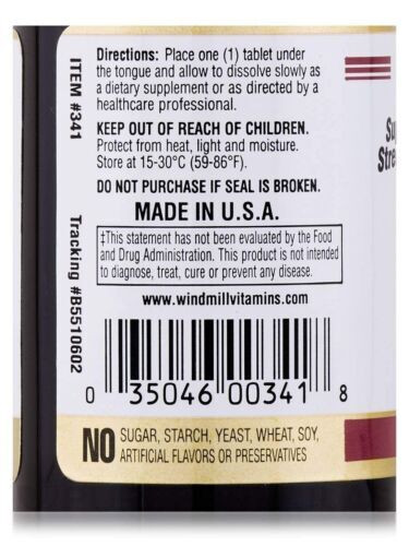 Windmill Quick Melt B-12 Dietary Supplement Tablets for Metabolism 3000mcg 60 Ct