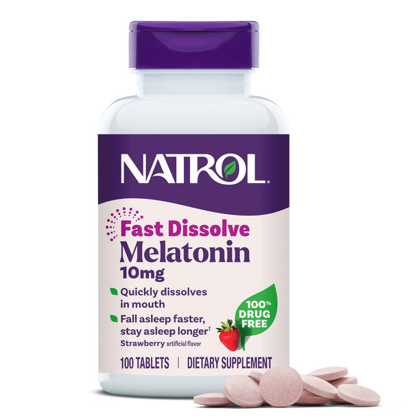 Natrol Melatonin 10mg Fast Dissolve Tablets - Strawberry Flavor, 100 Count, Sleep Support, Fast Dissolve Melatonin for Adults, 100-Day Supply