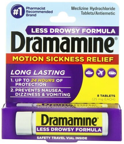 Dramamine Less Drowsy Formula Motion Sickness Relief Tablets Long Lasting 8 Each