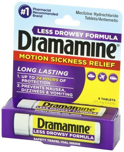 Dramamine Less Drowsy Formula Motion Sickness Relief Tablets Long Lasting 8 Each
