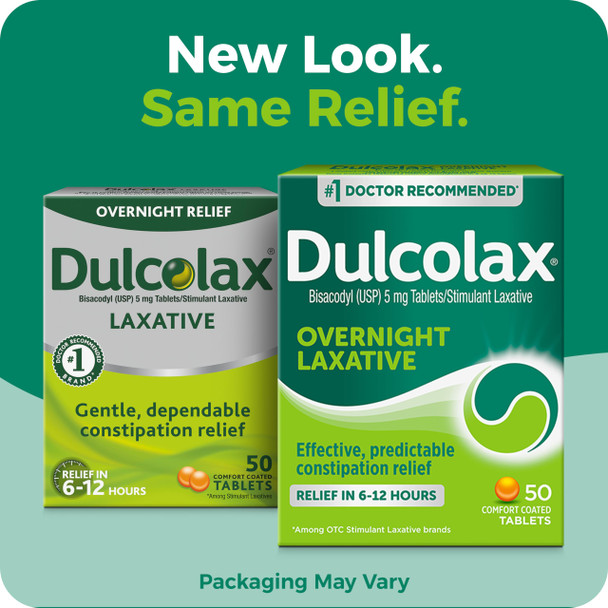 Dulcolax Stimulant Laxative Tablets, Predictable & Effective Constipation Relief, Relieves Straining & Bloating, Bisacodyl 5 mg, 50 Count
