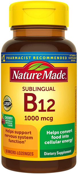 Nature Made Vitamin B12 1000 mcg, Easy to Take Vitamin B12 Sublingual Tablets for Energy Metabolism Support, 50 Sugar Free Fast Dissolve Tablets, 50 Day Supply