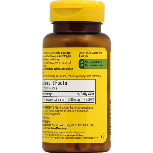Nature Made Vitamin B12 1000 mcg, Easy to Take Vitamin B12 Sublingual Tablets for Energy Metabolism Support, 50 Sugar Free Fast Dissolve Tablets, 50 Day Supply