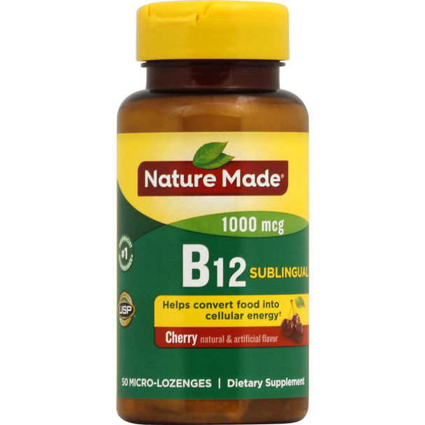 Nature Made Vitamin B12 1000 mcg, Easy to Take Vitamin B12 Sublingual Tablets for Energy Metabolism Support, 50 Sugar Free Fast Dissolve Tablets, 50 Day Supply