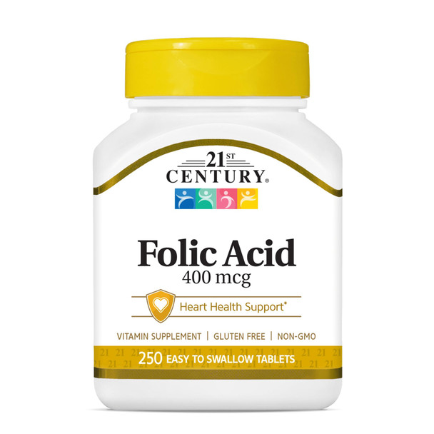 21st Century Folic Acid 400 mcg Tablets, 250 Count