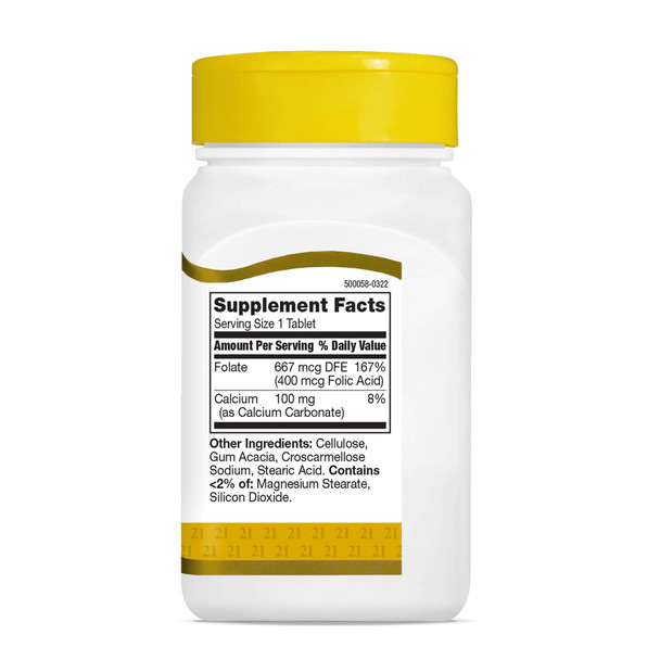 21st Century Folic Acid 400 mcg Tablets, 250 Count