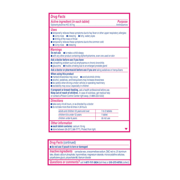 Benadryl Ultratabs Go Packs Antihistamine Allergy Relief Medicine, 25 mg Diphenhydramine HCl Tablets for Relief of Cold & Allergy Symptoms, Travel & On-The-Go Size, 4 Packets of 2 Tablets