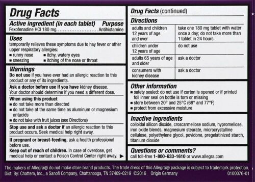 Allegra 24 Hour Indoor and Outdoor Allergy Relief Non-Drowsy Tablets 45 Count