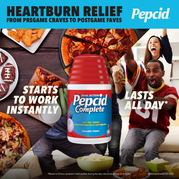Pepcid Complete Acid Reducer + Antacid for Acid Reflux, 10mg Famotidine, 800mg Calcium Carbonate & 165mg Magnesium Hydroxide per Heartburn Tablet, Antacid Chews, Tropical Fruit, 50 ct