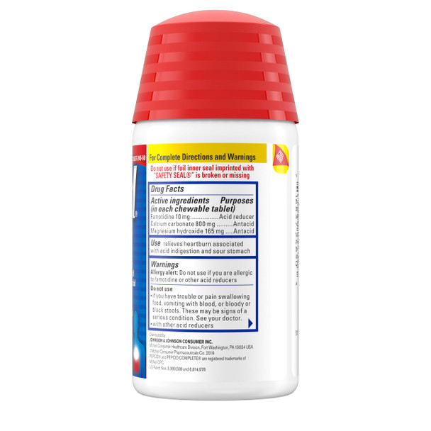 Pepcid Complete Acid Reducer + Antacid for Acid Reflux, 10mg Famotidine, 800mg Calcium Carbonate & 165mg Magnesium Hydroxide per Heartburn Tablet, Antacid Chews, Tropical Fruit, 50 ct
