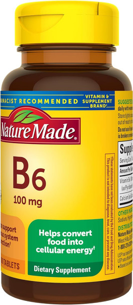 Nature Made Vitamin B6 100mg, B6 Vitamins for Energy Metabolism Support, 100 Tablets, 100 Day Supply