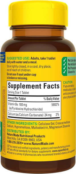 Nature Made Vitamin B6 100mg, B6 Vitamins for Energy Metabolism Support, 100 Tablets, 100 Day Supply