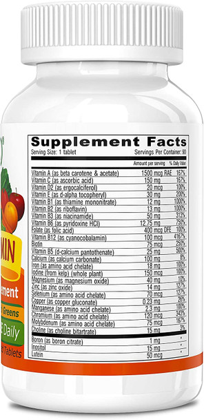 DEVA Vegan Multivitamin and Mineral Supplement - Once-Per-Day Formula with Greens - Vitamins A, C, D, E, B Complex, High-Potency Formulation for Daily Health and Wellness- 90 Coated Tablets, 1-Pack