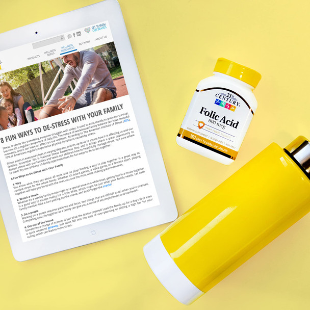 21st Century 800 mcg Folic Acid Tablets, Assorted, 180 Count