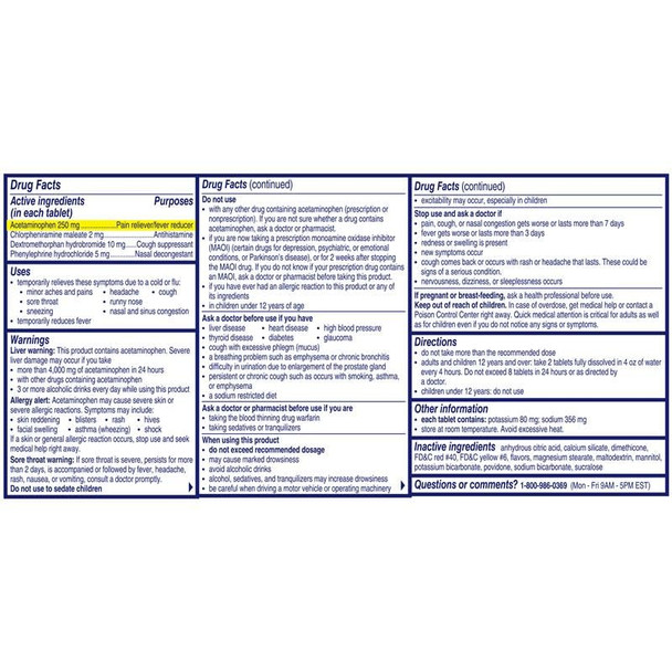 Alka-Seltzer Plus Severe, Cold & Flu Medicine, Citrus Effervescent Tablets, Nasal & Sinus Congestion, Sneezing, Runny Nose, Cough, Sore Throat 24 Count, Packaging May Vary