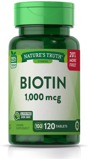Nature's Truth Biotin 1000mcg | 120 Tablets | Vegan, Non-GMO, Gluten Free Supplement