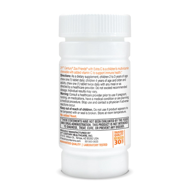 21st Century Zoo Friends with Extra C Chewable Tablets, 60 Count