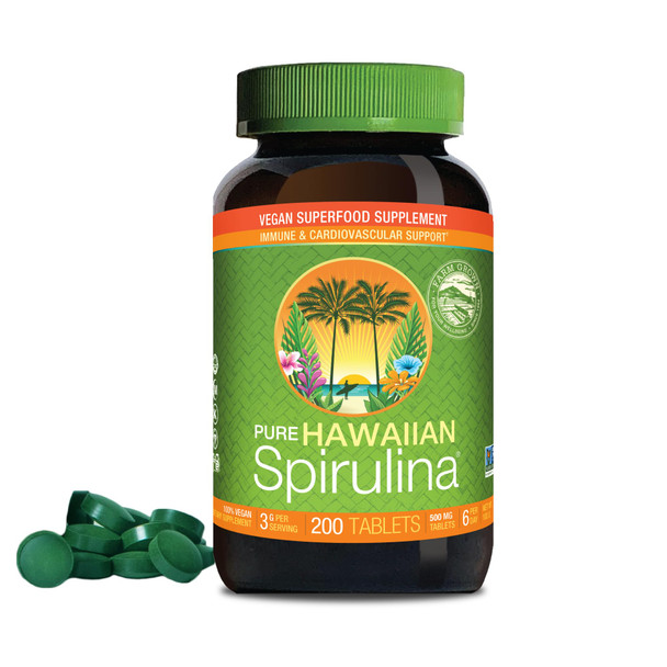 Nutrex Hawaii Pure Hawaiian Spirulina  Vegan Superfood, 500 mg Tablets, Farm Grown in Kona, Non-GMO, Immune Support & Cellular Energy, 200 Count